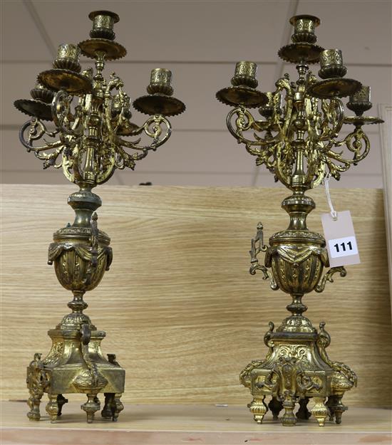 A pair of late 19th century French ormolu five light candelabra 50cm.